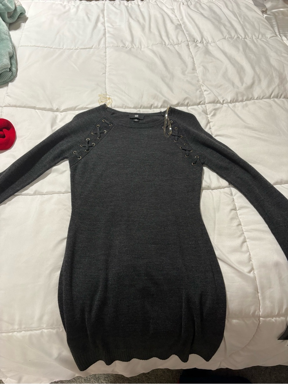 Iz Byer Charcoal Gray Lace-Up Shoulder Long Sleeve Dress never worn